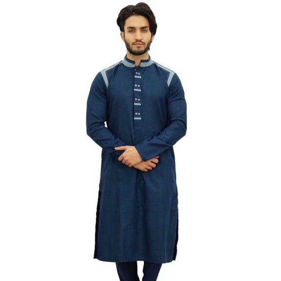 Atasi Men's Indian Designer Ethnic Gray Cotton Long Kurta Shirt Wear-Medium