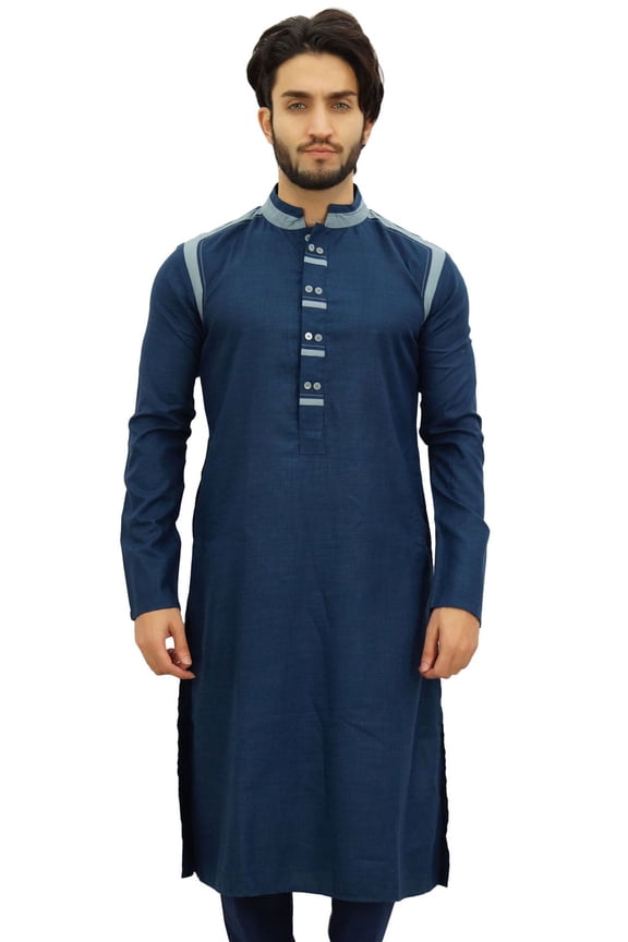 Men's Indian Designer Ethnic Gray Cotton Long Kurta Shirt Wear-Small