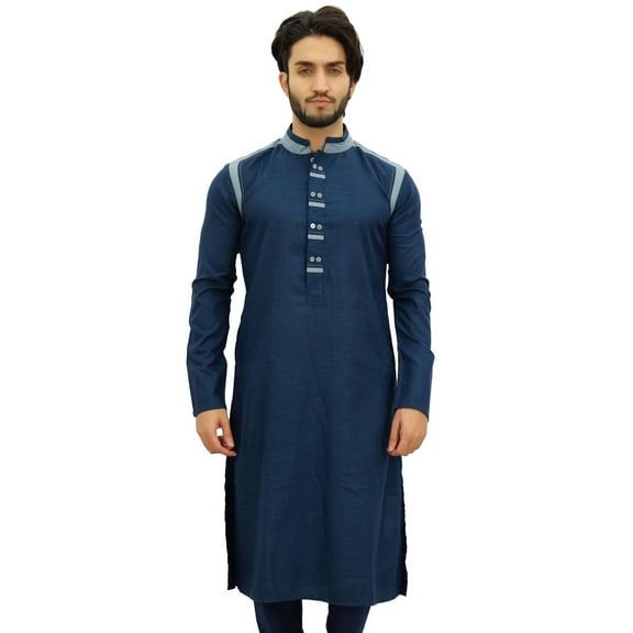 Atasi Men's Indian Designer Ethnic Gray Cotton Long Kurta Shirt Wear-XXX-Large