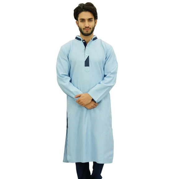 Atasi Men's Indian Ethnic Cotton Long Kurta Bollywood Style Ethnic Shirt-Large
