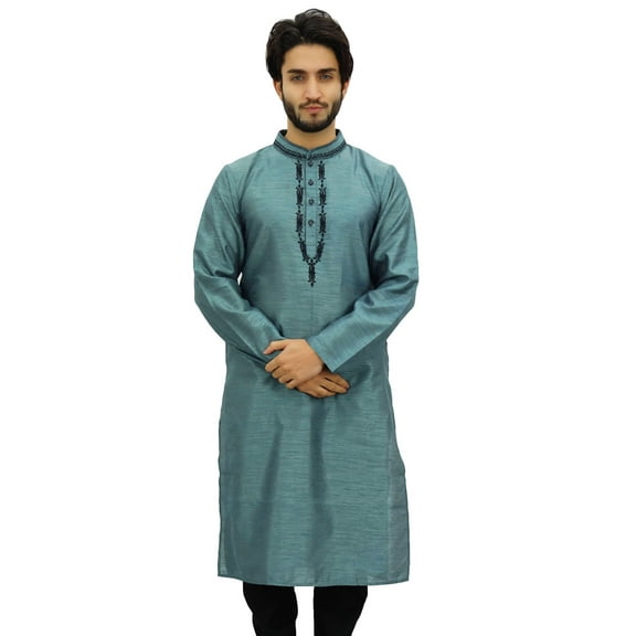 Atasi Men's Indian Ethnic Party Wear Gray Kurta Pyjama Set Long Shirt-S