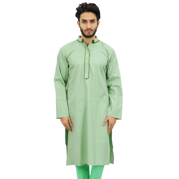 Atasi Men's Kurta Pyjama Set Long Cotton Green Tunic Shirt Ethnic Wear-XL