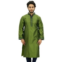 Atasi Men's Kurta Pyjama Set Long Green Casual Bollywood Ethnic Shirt-Small