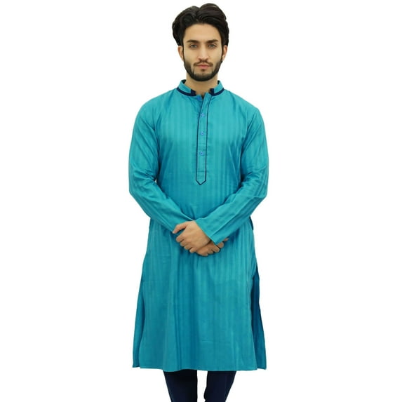 Atasi Men's Long Green Cotton Mandarin Collar Shirt Ethnic Clothing-XX-Large