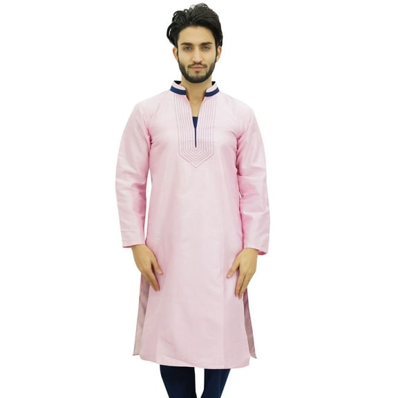 Atasi Men's Long Pink Kurta Dupion Indian Shirt Ethnic Tunic-Medium