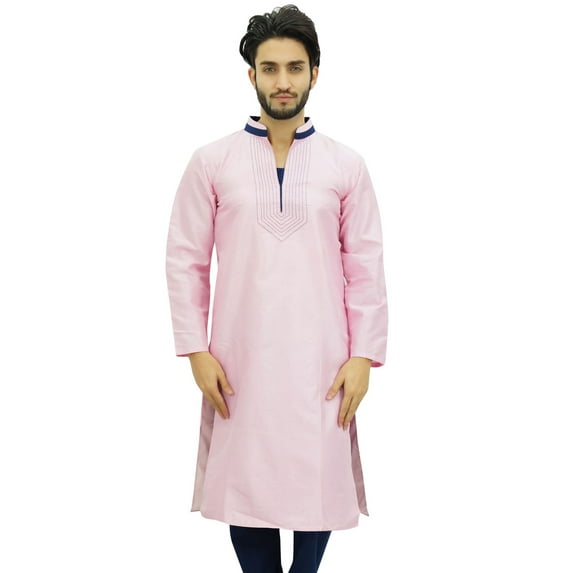 Atasi Men's Long Pink Kurta Dupion Indian Shirt Ethnic Tunic-XX-Large