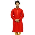 thumbnail image 1 of Atasi Men's Long Red Dupion Band Collar Shirt Ethnic Clothing-XXX-Large, 1 of 7