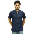 thumbnail image 1 of Atasi Men's Mandarin Collar Blue Denim Kurta Half Sleeve Casual Tunic-S, 1 of 7
