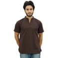 thumbnail image 1 of Atasi Men's Mandarin Collar Brown Cotton Kurta Half Sleeve Casual Tunic-XXL, 1 of 7