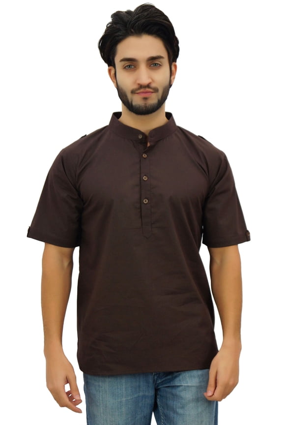 Men's Mandarin Collar Cotton Short Kurta Casual Ethnic Shirt-XXX-Large