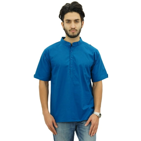 Atasi Men's Mandarin Collar Cotton Short Kurta Casual Ethnic Shirt-XXX-Large