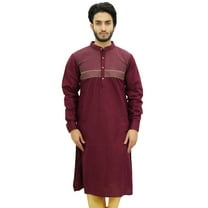Atasi Men's Maroon Linen Long Kurta Casual Shirt Style Ethnic Wear-Small