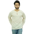 thumbnail image 1 of Atasi Men's Off White Short Kurta Round Keyhole Neck Cotton Shirt-Small, 1 of 7