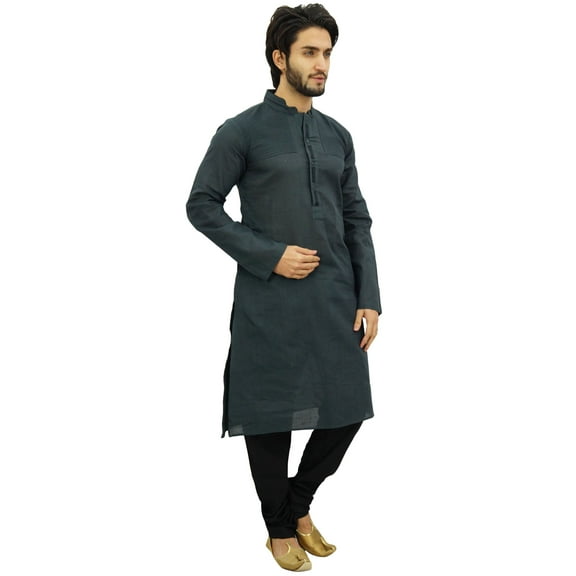Atasi Men's Party Wear Linen Kurta Pyjama Set Gray Ethnic Shirt-XXX-Large