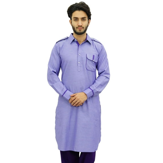 Atasi Men's Pathani Style Long Kurta Purple Punjabi Casual Kurta Shirt-Large