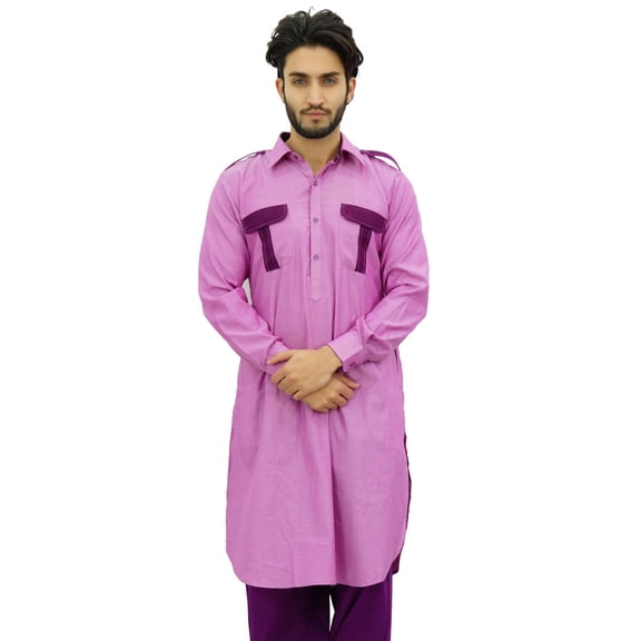 Atasi Men's Pathani Style Men's Long Kurta Pink Punjabi Ethnic Shirt-XXX-Large