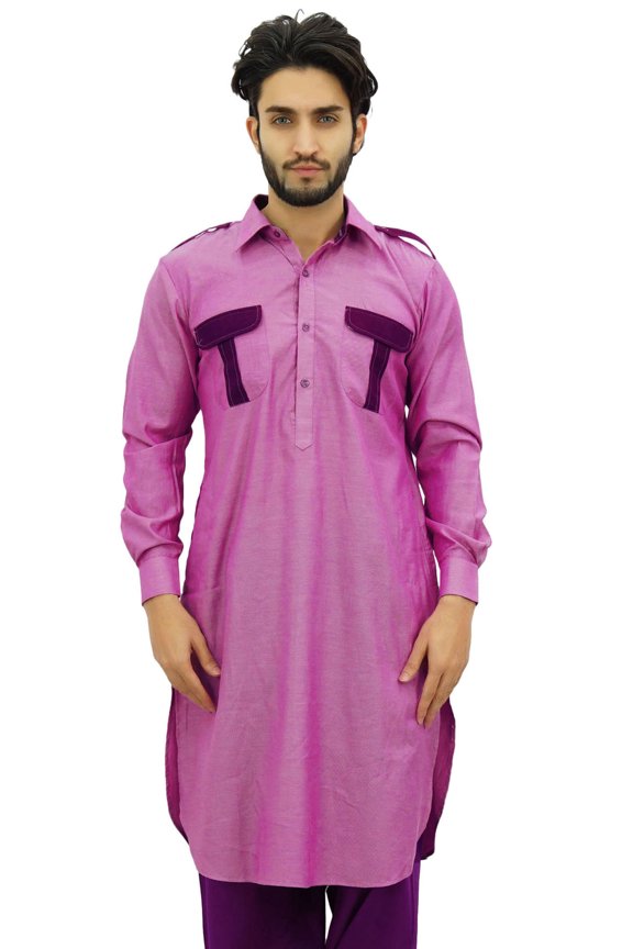 Men's Pathani Style Men's Salwaar Kameez Pink Punjabi Shirt-Large