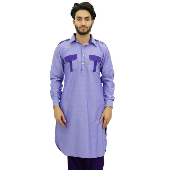 Atasi Men's Pathani Style Men's Salwaar Kameez Purple Punjabi Shirt-Small