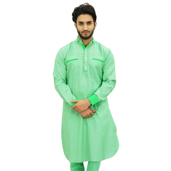 Atasi Men's Pathani Style Punjabi Shirt Ethnic Green Long Casual Kurta-XXXL
