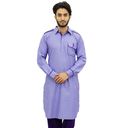 Atasi Men's Pathani Style Salwaar Kameez Set Purple Punjabi Kurta Shirt-S