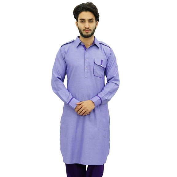 Atasi Men's Pathani Style Salwaar Kameez Set Purple Punjabi Kurta Shirt-S