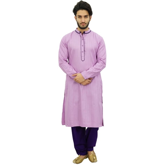 Atasi Men's Purple Kurta Pyjama Set Long Cotton Tunic Shirt Ethnic Wear-Small