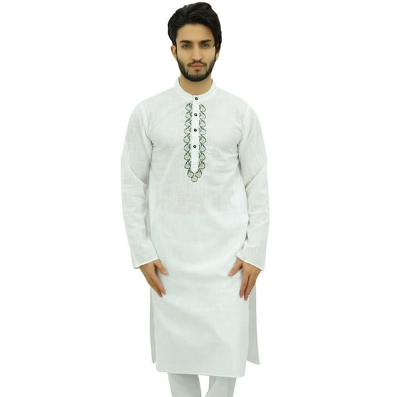 Atasi Men's White Kurta Pajama Set Indian Ethnic Punjabi Long Shirt-XXX-Large