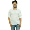 thumbnail image 1 of Atasi Men's White Short Kurta Roll-Over Shirt Collar Ethnic Indian Clothing-Large, 1 of 7