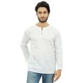 thumbnail image 1 of Atasi Men's White Short Kurta Round Keyhole Neck Cotton Tunic Shirt-Small, 1 of 7