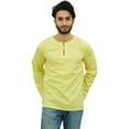 thumbnail image 1 of Atasi Men's Yellow Short Kurta Round Keyhole Neck Cotton Tunic Shirt-Small, 1 of 6
