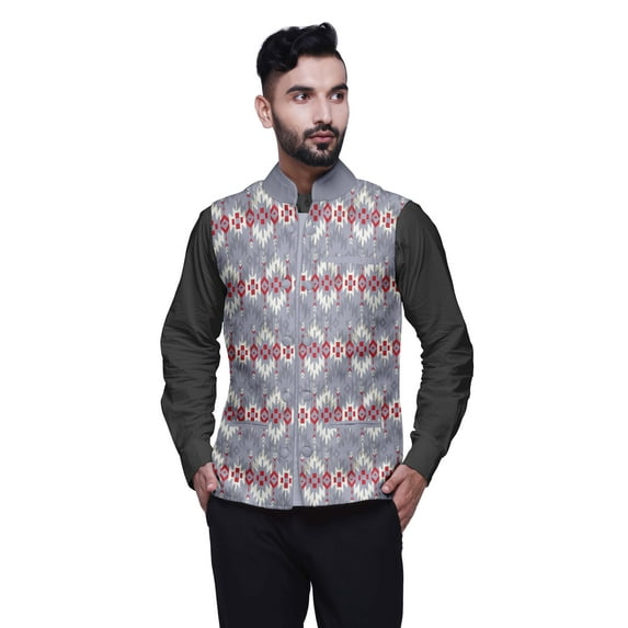 Atasi Mens Casual Jackets Lightweight Partywear Indian Waistcoat Printed Nehru Jacket-Medium