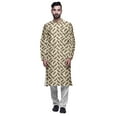 thumbnail image 1 of Atasi Mens Printed Modal Satin Indian Long Kurta With White Churidar Pajama Set, 1 of 1
