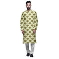 thumbnail image 1 of Atasi Mens Printed Modal Satin Indian Long Kurta With White Churidar Pajama Set, 1 of 1