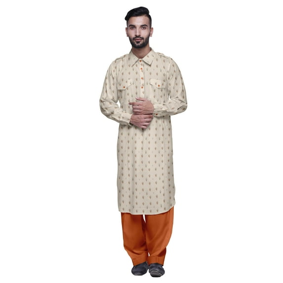 Atasi Mens Rayon Pathani Kurta Solid Salwar Set Printed Punjabi Kurta For Men