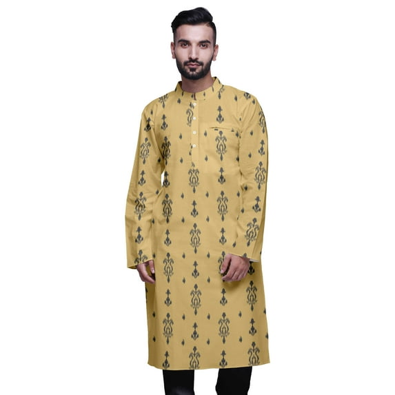 Atasi Mens Summer Kurta Shirt Printed Long Kurta Cotton Poplin Ethnic Shirt