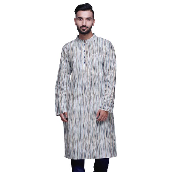 Atasi Mens Summer Kurta Shirt Printed Long Kurta Cotton Poplin Ethnic Shirt