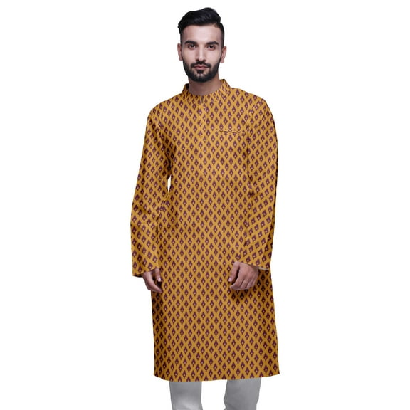 Atasi Mens Summer Kurta Shirt Printed Long Kurta Cotton Poplin Ethnic Shirt