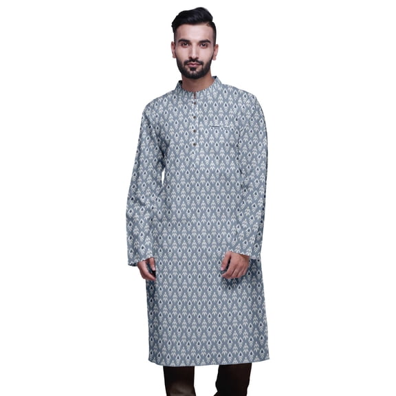 Atasi Mens Summer Kurta Shirt Printed Long Kurta Cotton Poplin Ethnic Shirt