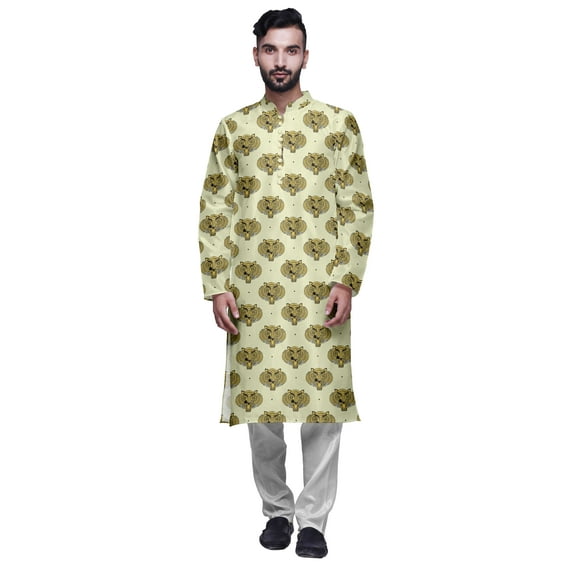Atasi Modal Satin Printed Mens Kurta With Churidar Pajama Set Summer Clothing