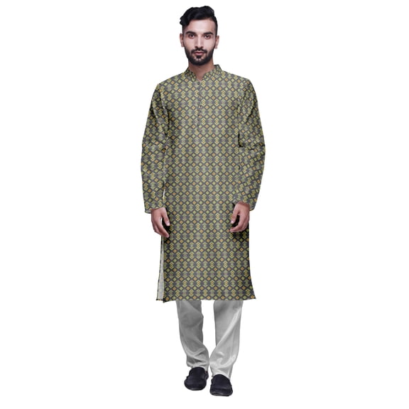 Atasi Modal Satin Printed Mens Kurta With Churidar Pajama Set Summer Clothing