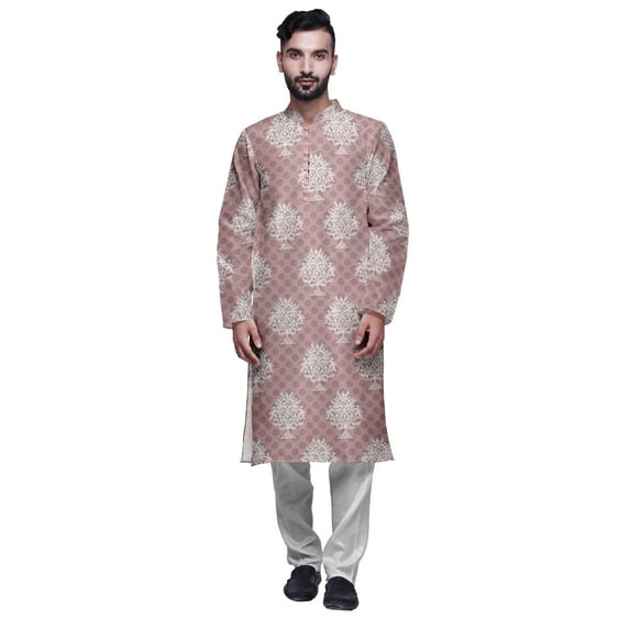 Atasi Modal Satin Printed Mens Kurta With Churidar Pajama Set Summer Clothing
