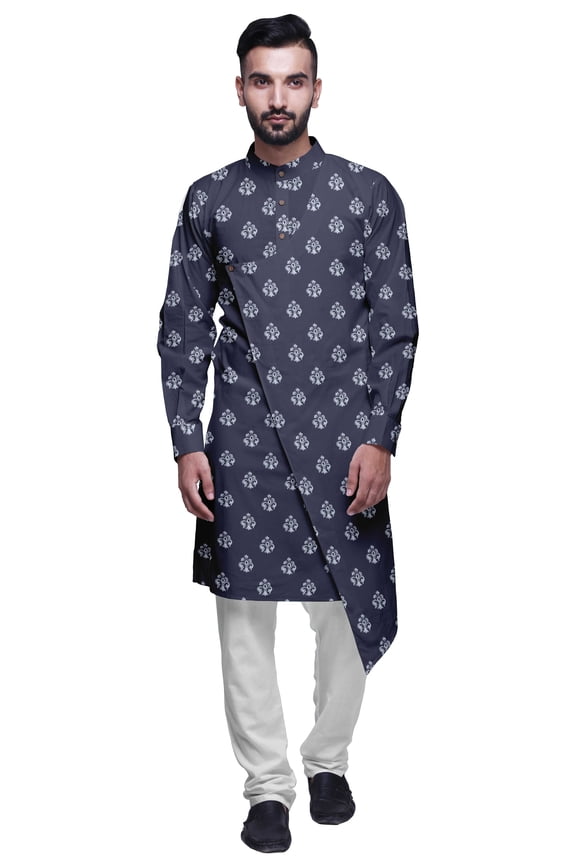 Party Wear Kurta Pajama For Men Mandarin Collar Ethnic Printed Kurta Set