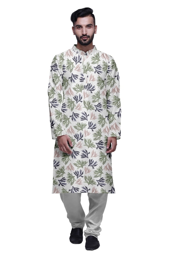 Party Wear Kurta Pajama For Men Mandarin Collar Ethnic Printed Kurta Set