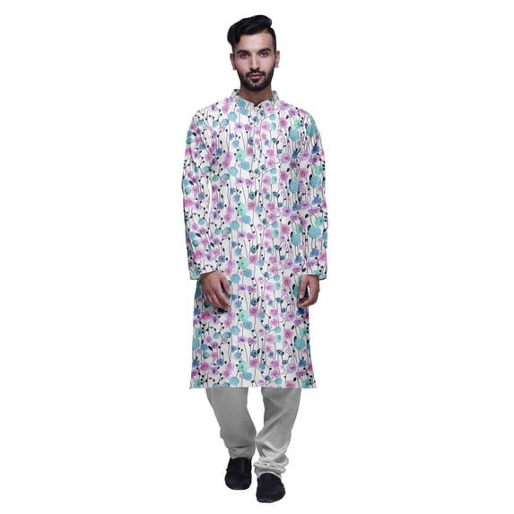 Atasi Party Wear Kurta Pajama For Men Mandarin Collar Ethnic Printed Kurta Set