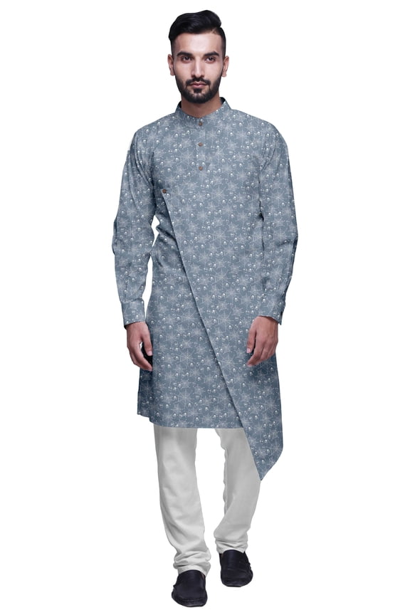 Party Wear Kurta Pajama For Men Mandarin Collar Ethnic Printed Kurta Set