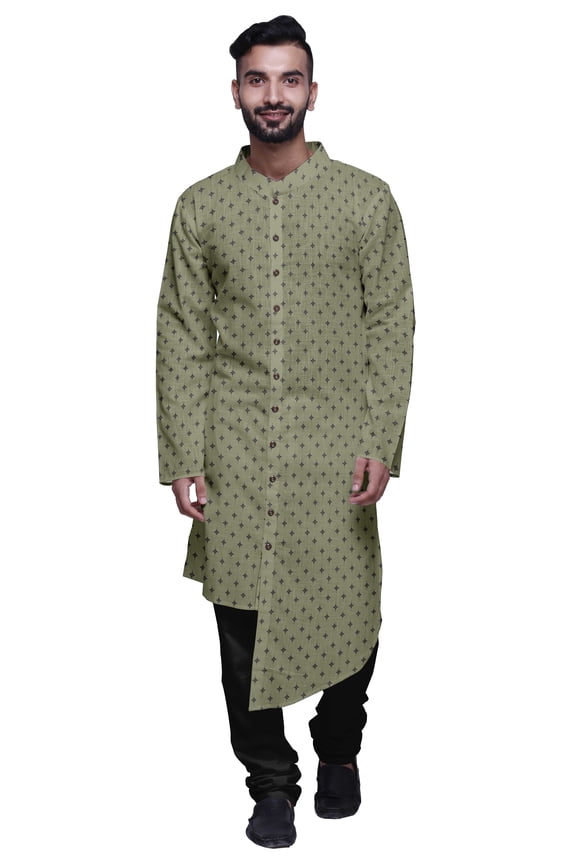 Party Wear Kurta Set For Men Mandarin Collar Ethnic Printed Kurta Pajama