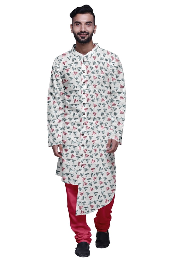 Party Wear Kurta Set For Men Mandarin Collar Ethnic Printed Kurta Pajama
