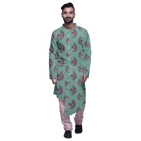 Atasi Party Wear Kurta Set For Men Mandarin Collar Ethnic Printed Kurta Pajama