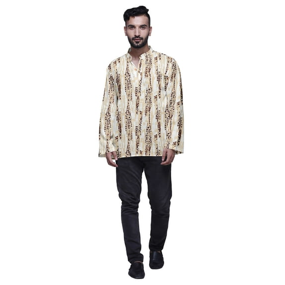 Atasi Printed Chinese Collar Casual Kurta Ethnic Shirt Mens Short Kurta Tunic