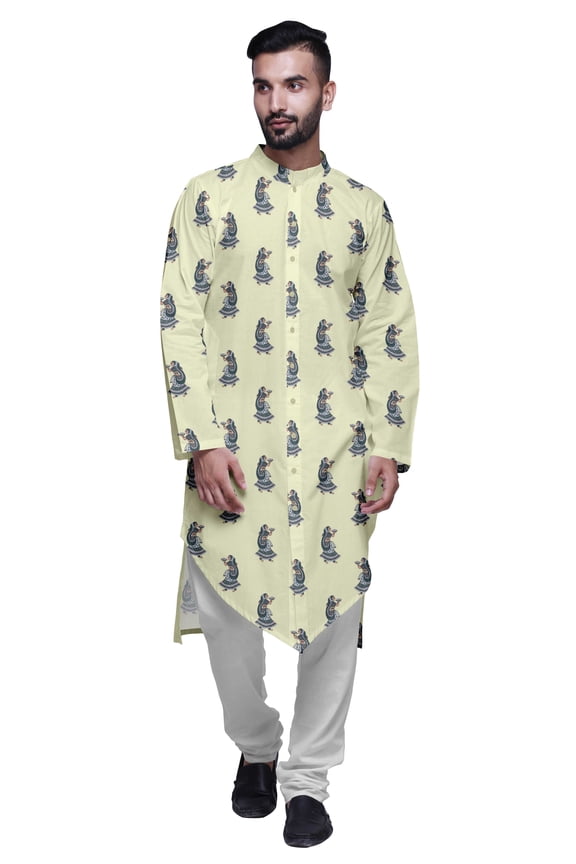 Printed Designer Rayon Button Down Casual Kurta With Pajama For Men
